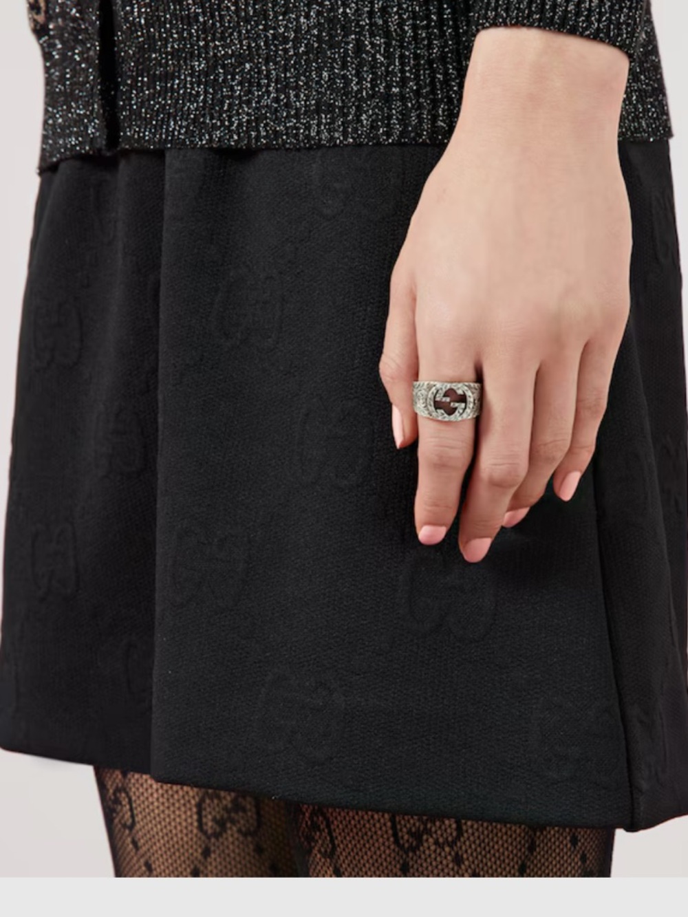 NWB GUCCI INTERLOCKING RING Ag 925 STERLING SILVER ENGRAVED PATTERN GUCCI SZ/21 - Picture 10 of 13
